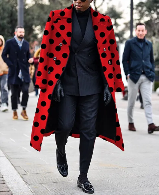 OK Polka Dot Pattern Notch Lapel Double-breasted Coat