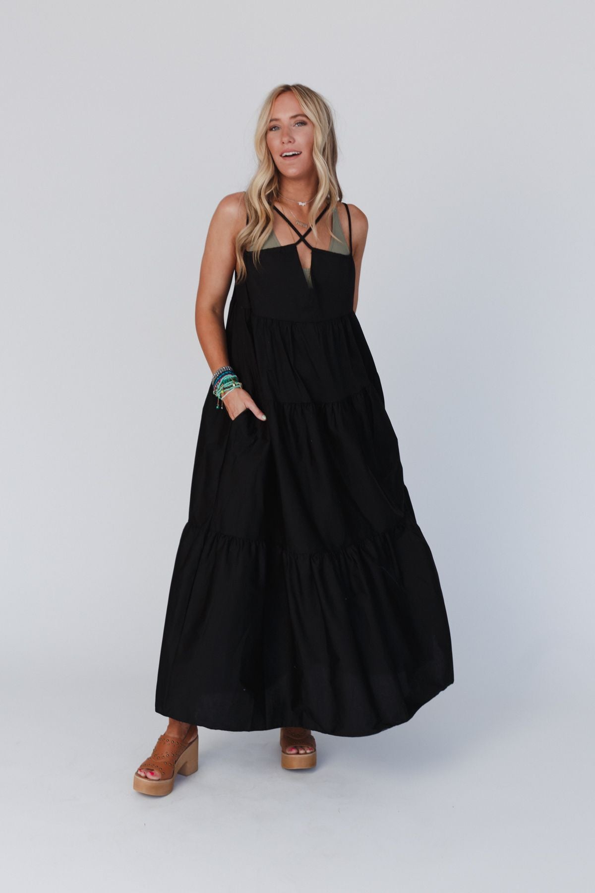 Havana Nights Tiered Maxi Dress - Black