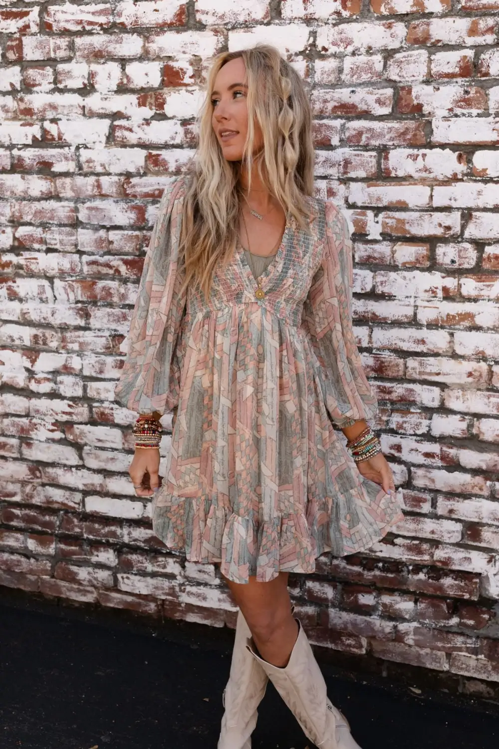 Colors Of The Wind Balloon Sleeve Mini Dress - Multi