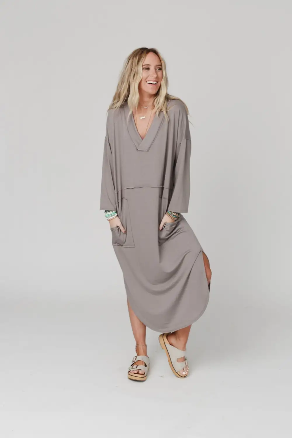 Meadow Long Sleeve Slit Maxi Dress - Coco