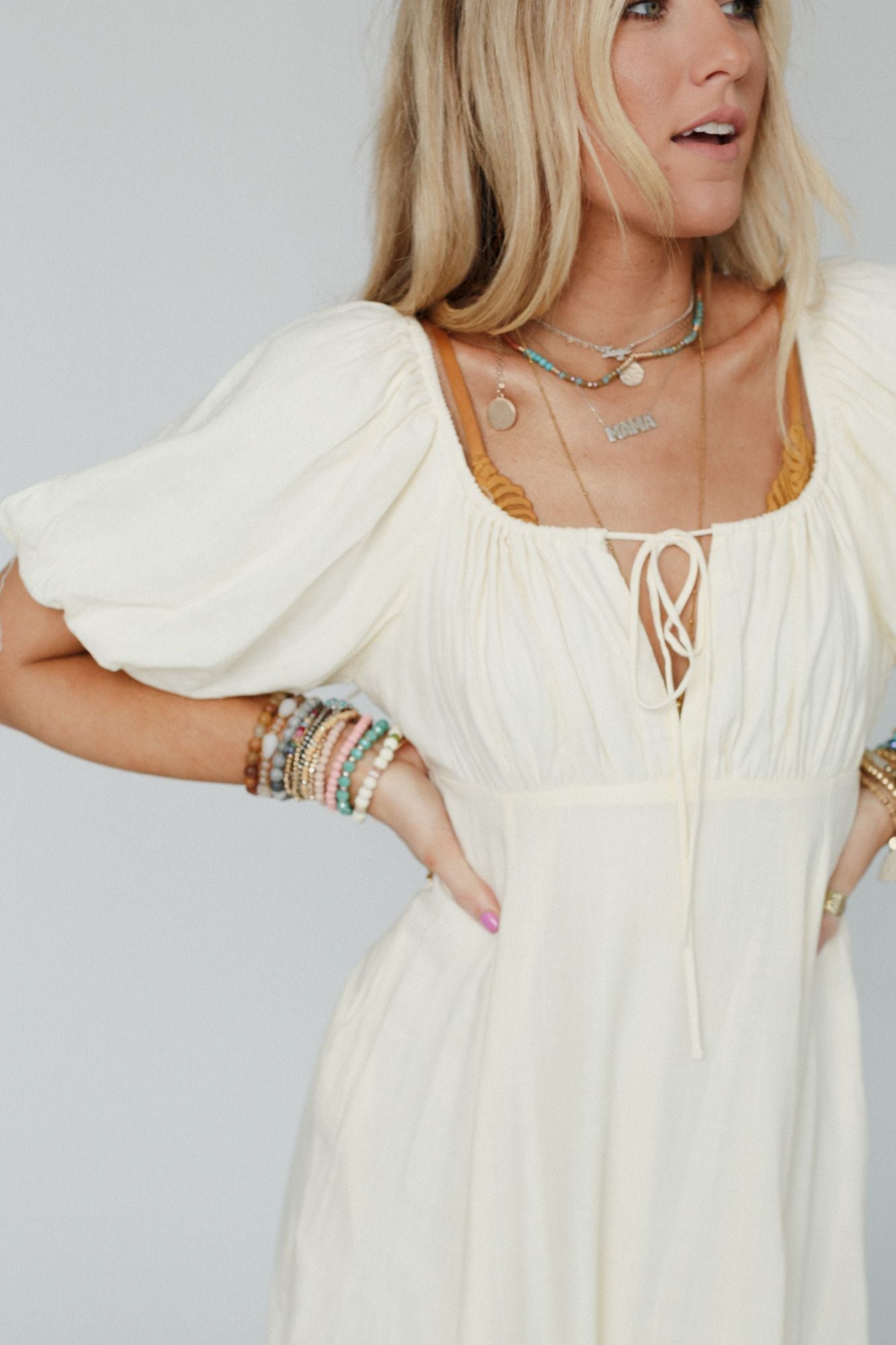 Sweet Spirit Puff Sleeve Maxi Dress - Natural