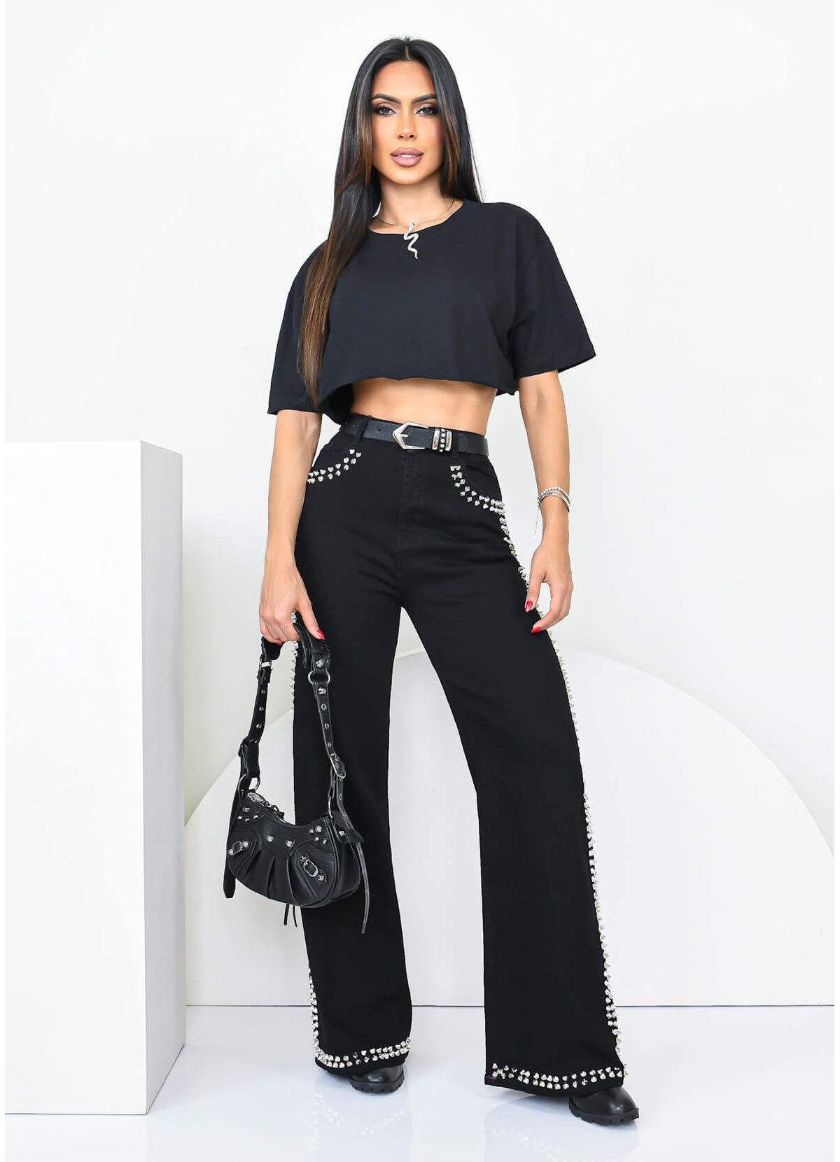 WIDE LEG CONTOUR SPIKES JEANS