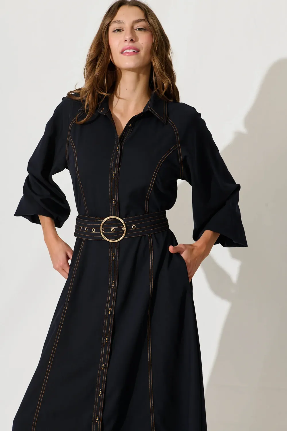 Josephina Midi Shirt Dress In Navy