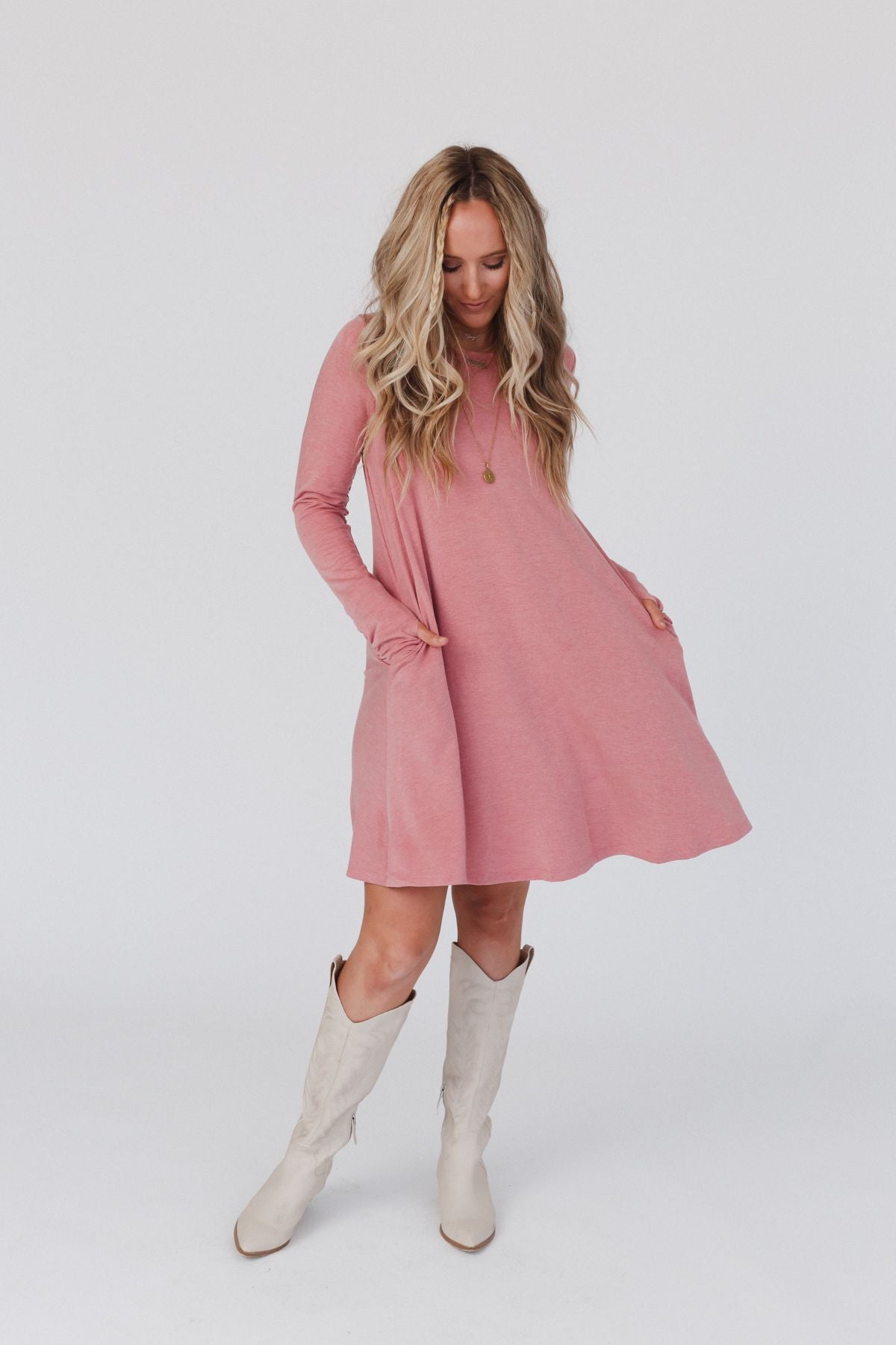 Jake Long Sleeve Crewneck Dress - Rust