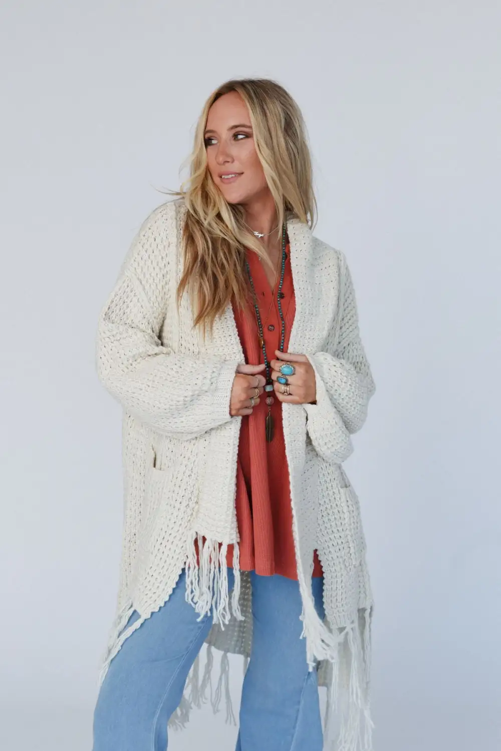 Baby Im Yours Fringe Cardigan - Beige