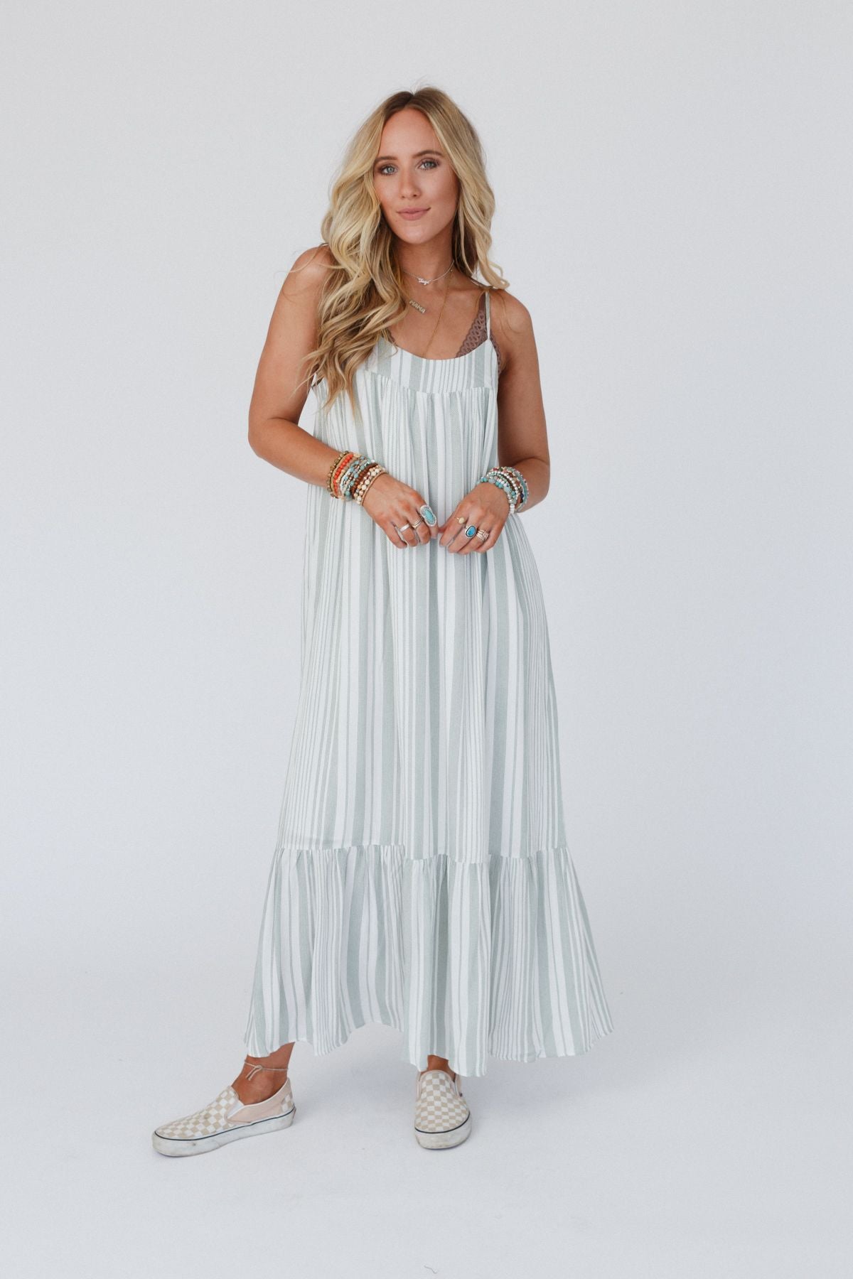 Domenica Striped Maxi Dress - Sage