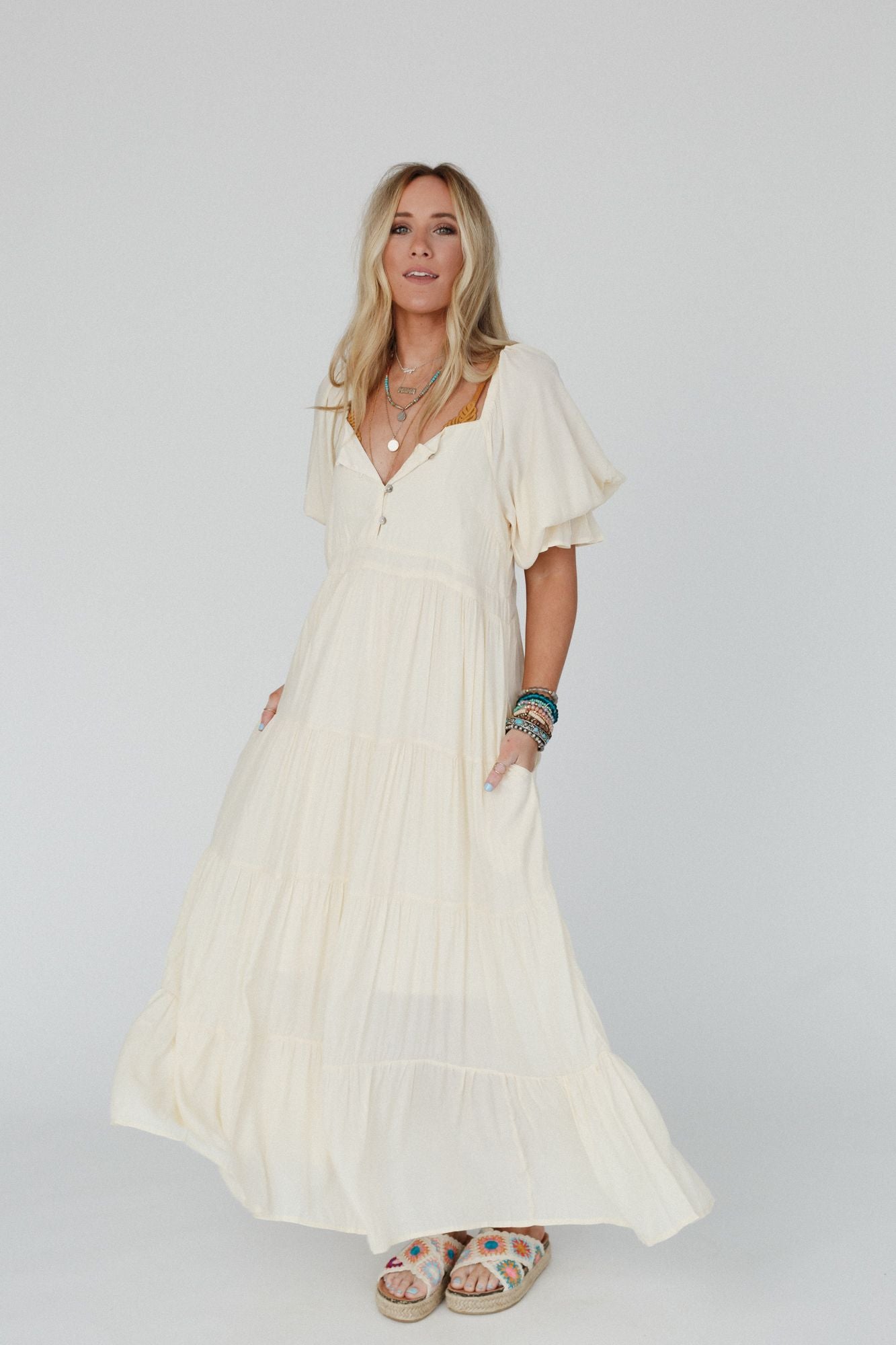 Waimea Tiered Maxi Dress - Beige