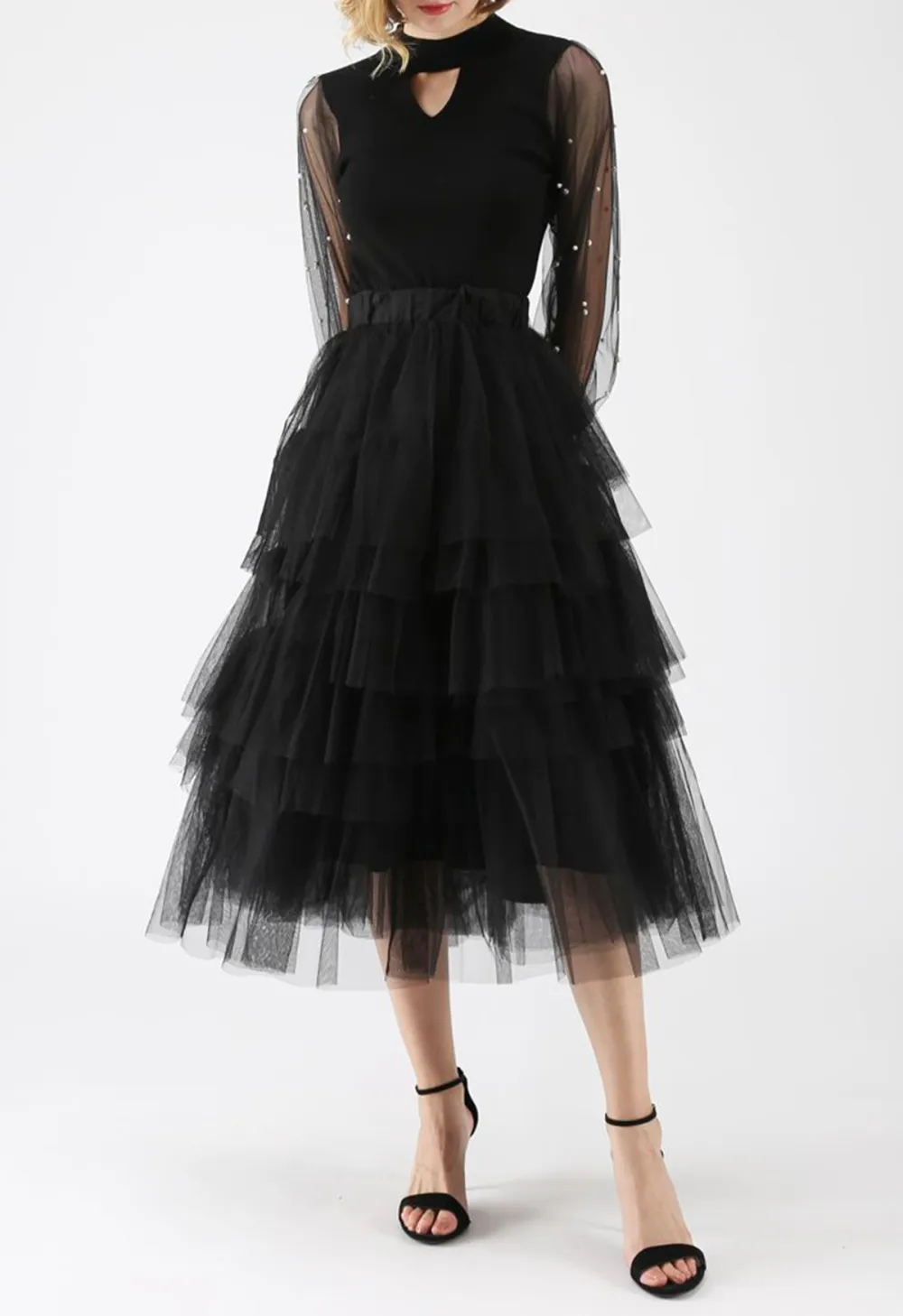 LOVE ME MORE LAYERED TULLE SKIRT IN BLACK