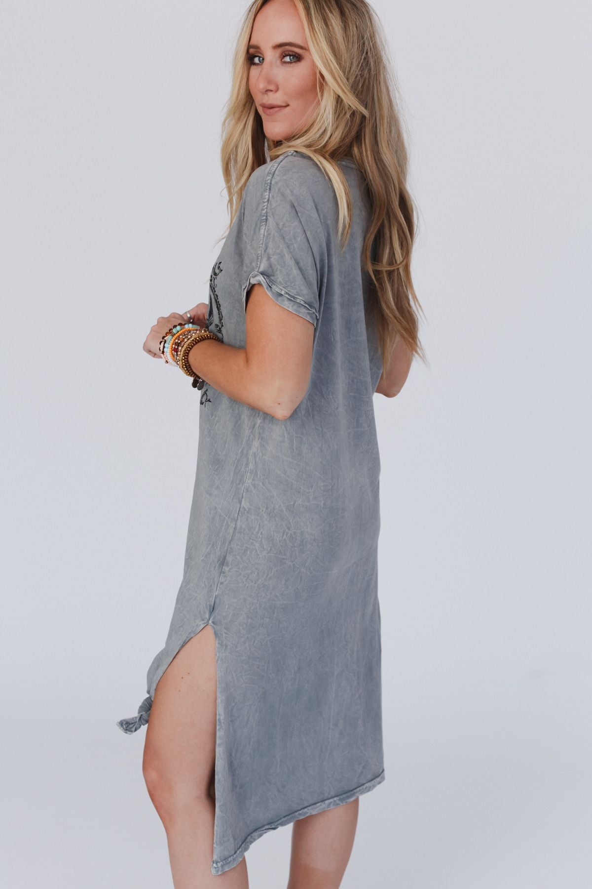 Bull Rider Tee Dress - Gray