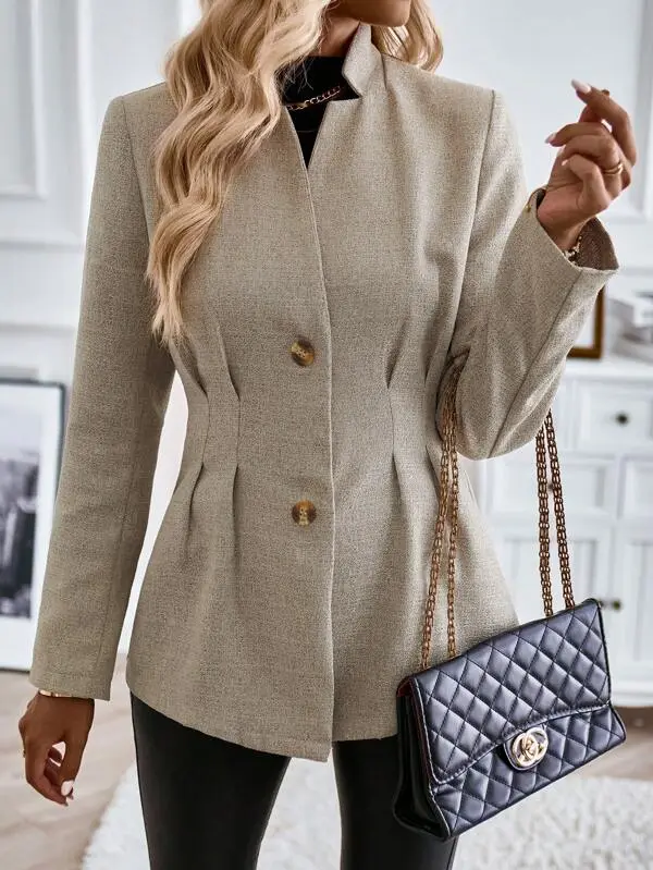 Elegant Plain Long Sleeve Outerwear