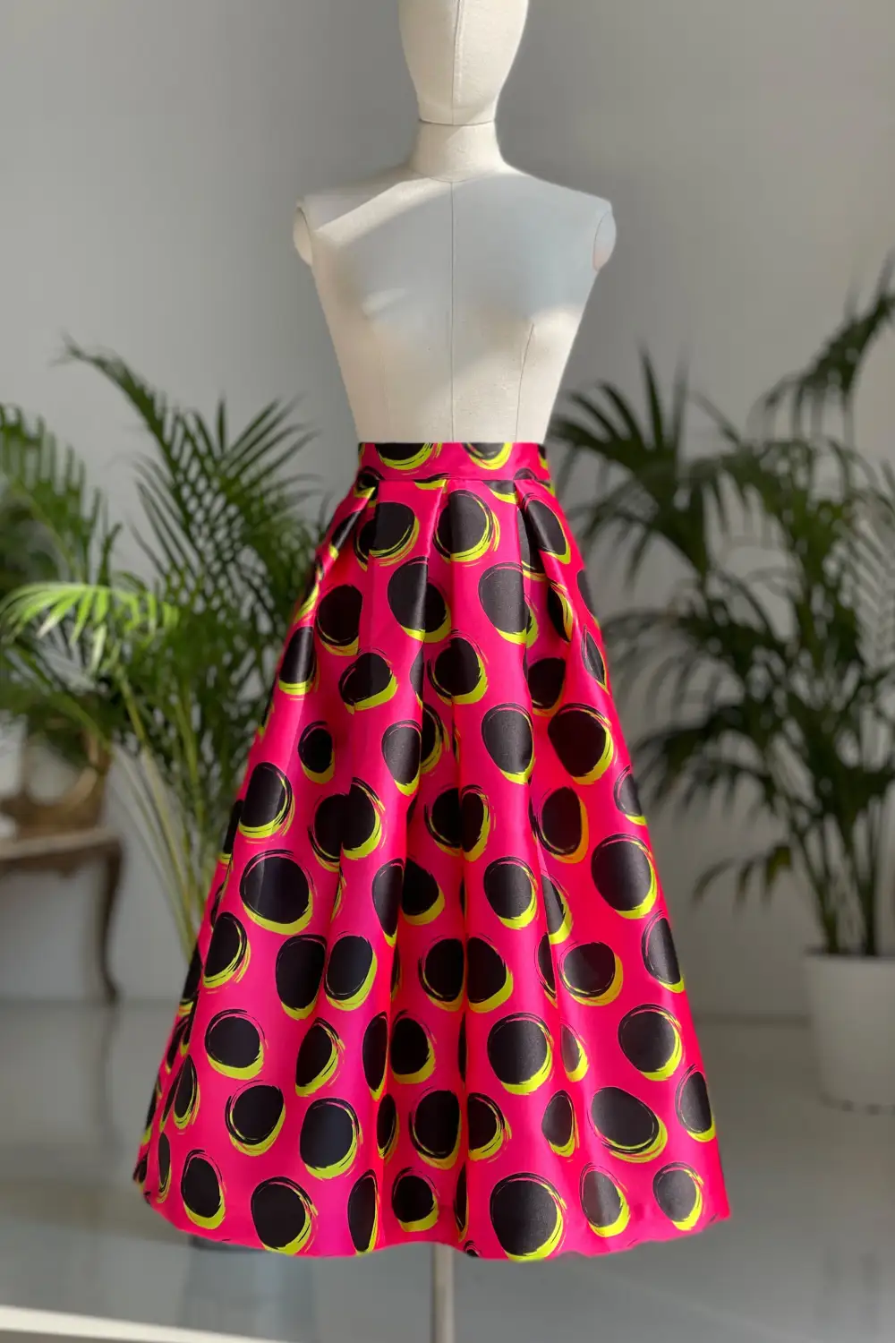 Gonna midi pois Fucsia Black