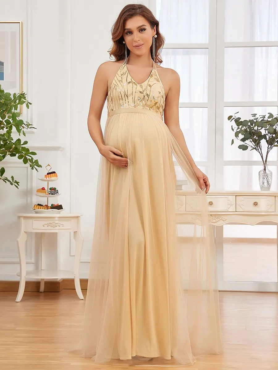 A Line Floor Length Halter Neck Wholesale Maternity Dresses