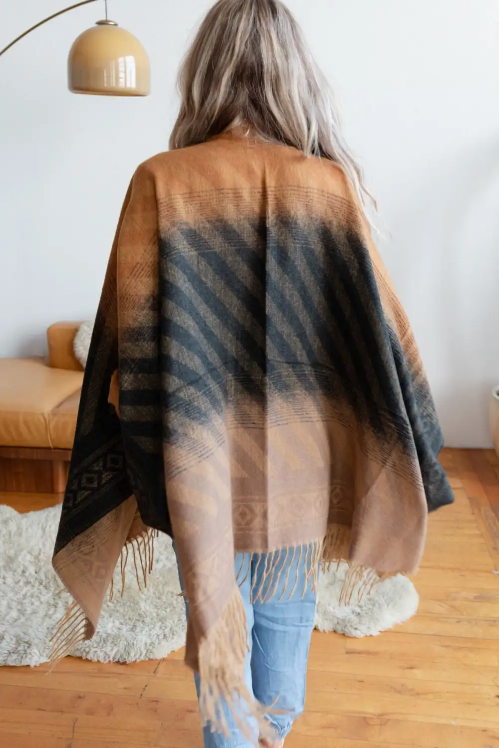 Way Out West Knit Kimono Shawl - Charcoal