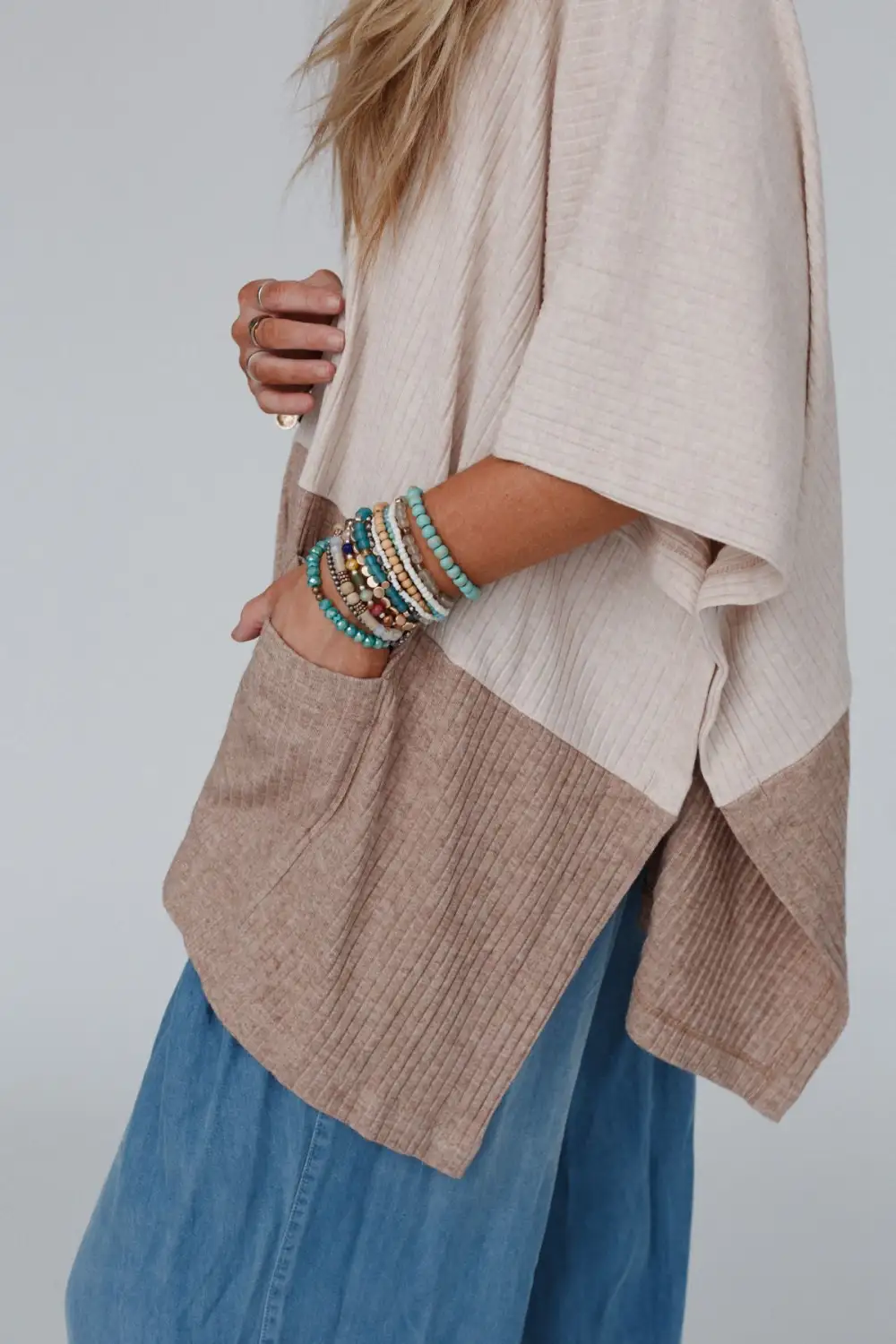 Best For Last Ribbed Poncho - Seashell Dark Mocha