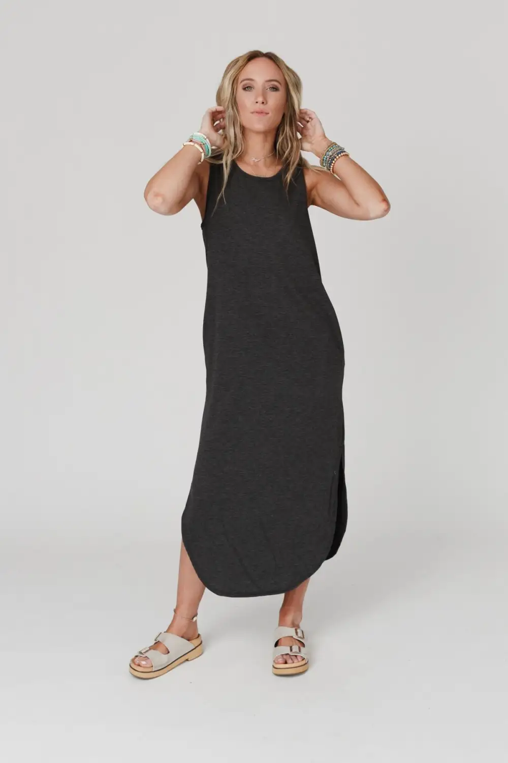 Cassie Sleeveless Pocket Maxi Dress - Charcoal