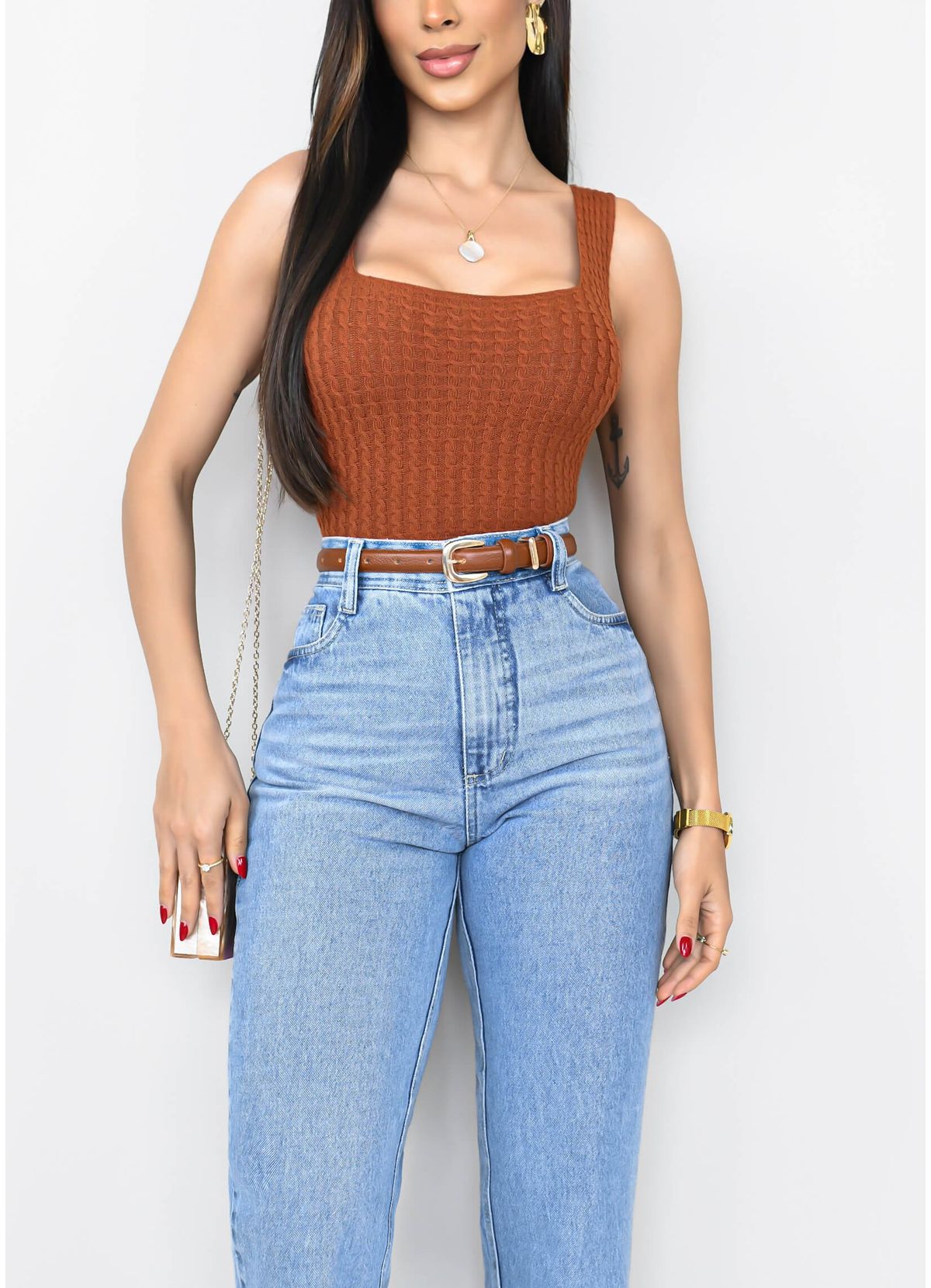 CROPPED WIDE STRAP STRAIGHT TEXTURE MODAL TOP