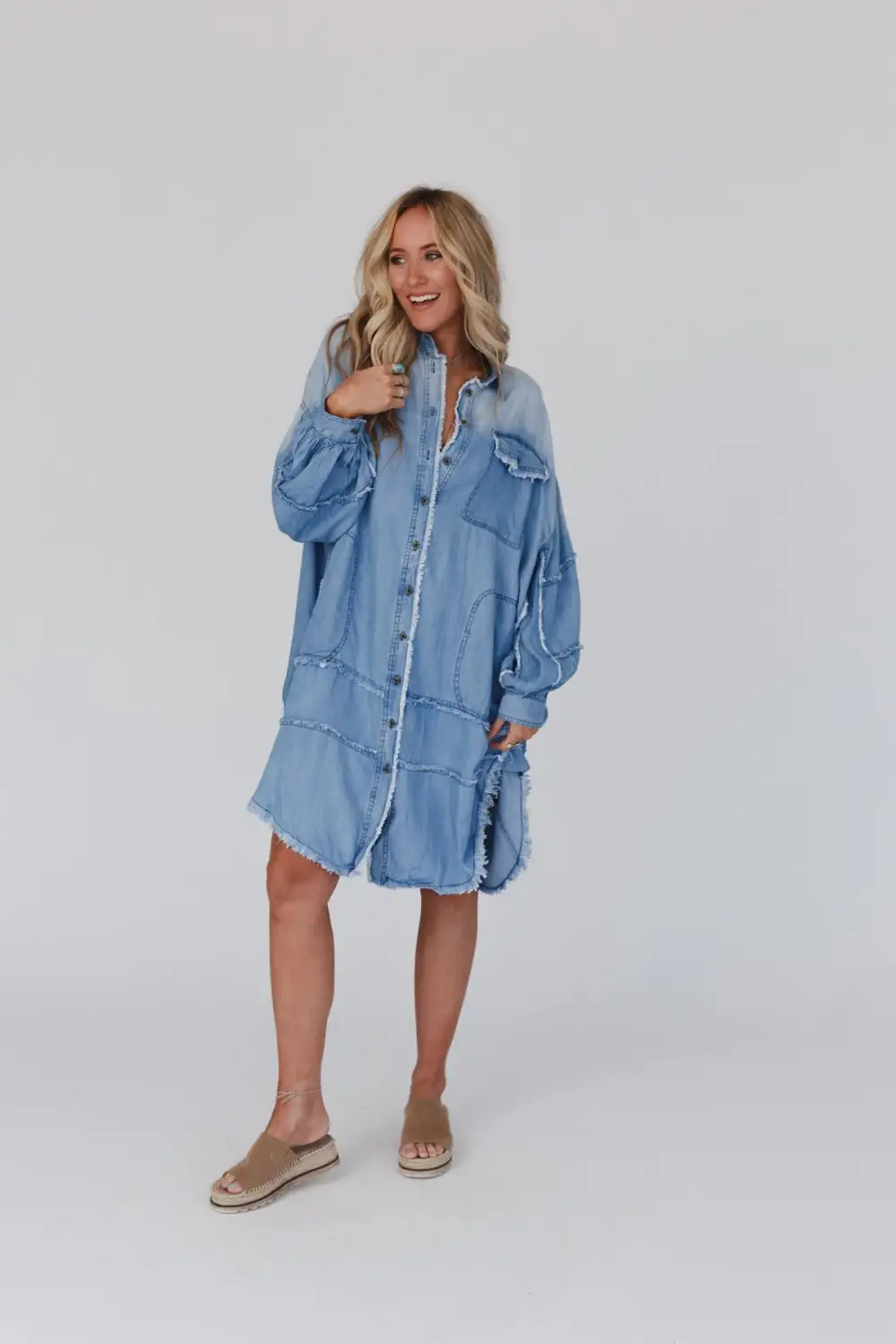 Ophelia Oversized Denim Dress - Washed Denim