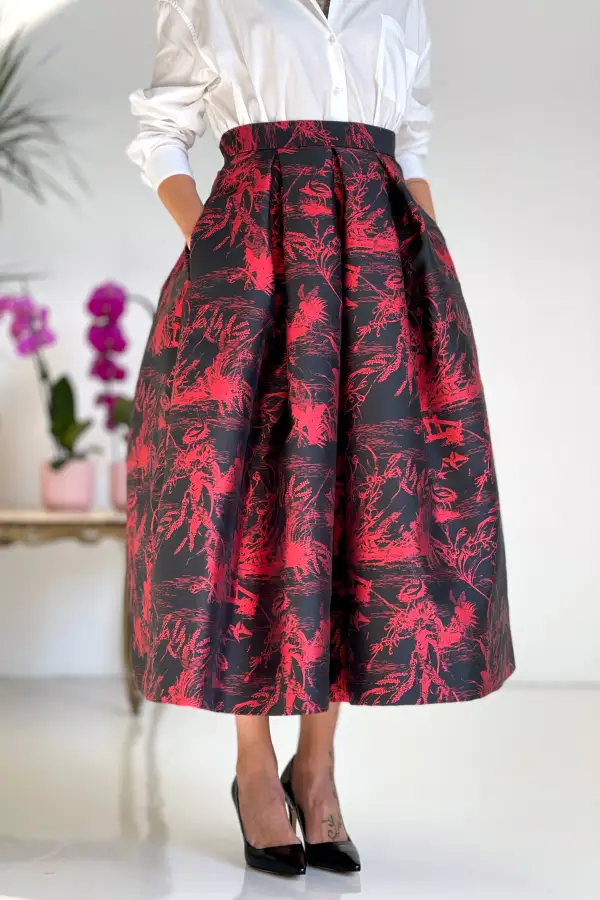 Gonna midi Toile de Jouy Black/Red