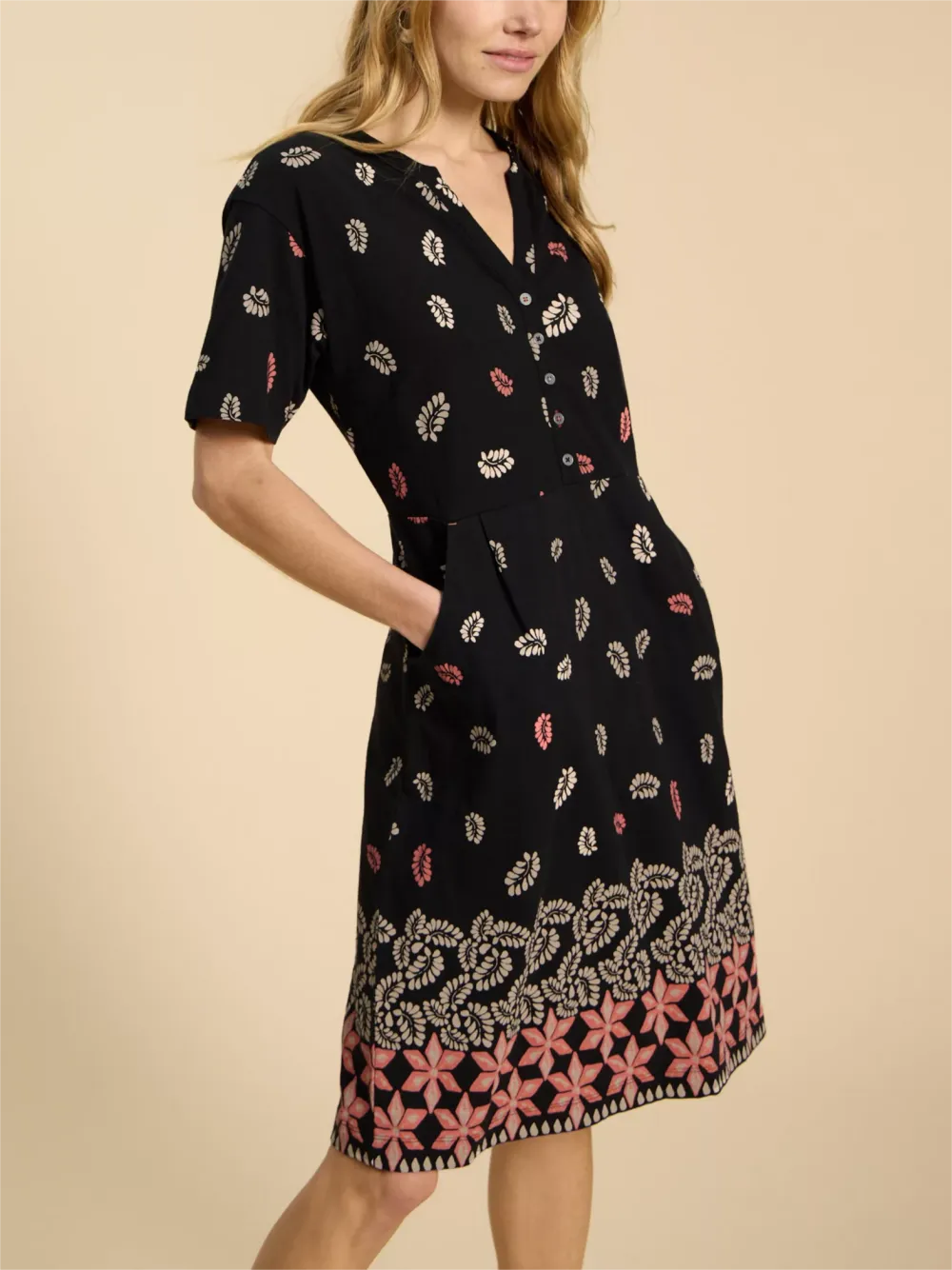 Tammy Leaf and Flower Print Cotton Jersey Dress