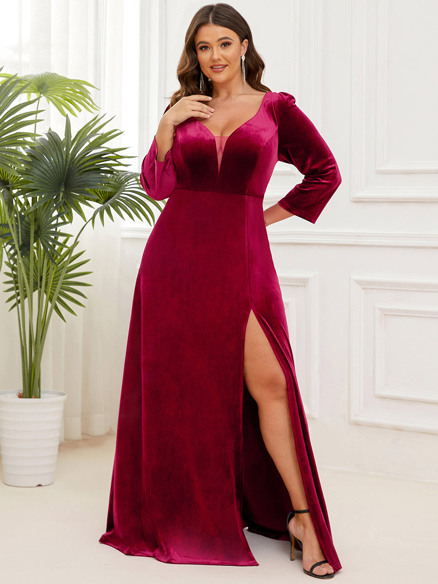 Plus Shiny Long Sleeves Deep V Neck A Line Wholesale Evening Dresses