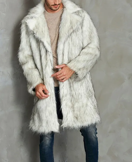 Fashion Notch Lapel Fuzzy Knee Length Coat