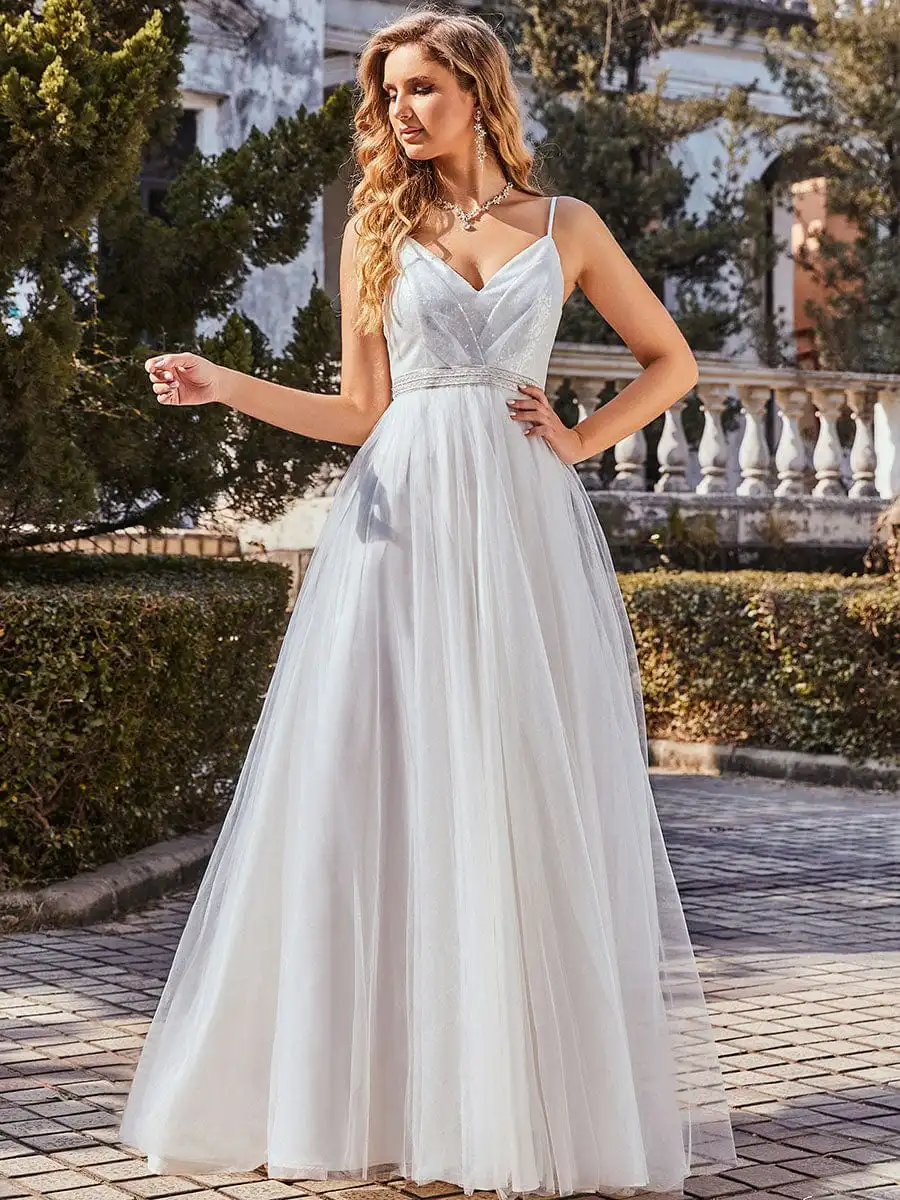 Fashionable High Waist Wholesale Wedding Dress with Spaghetti Straps