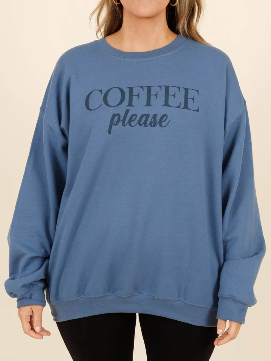 Letter printed blue loose fitting hoodie