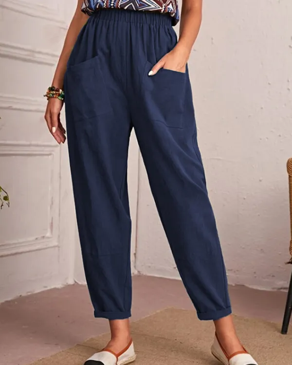 Linen Stretch Casual Pocket Pants