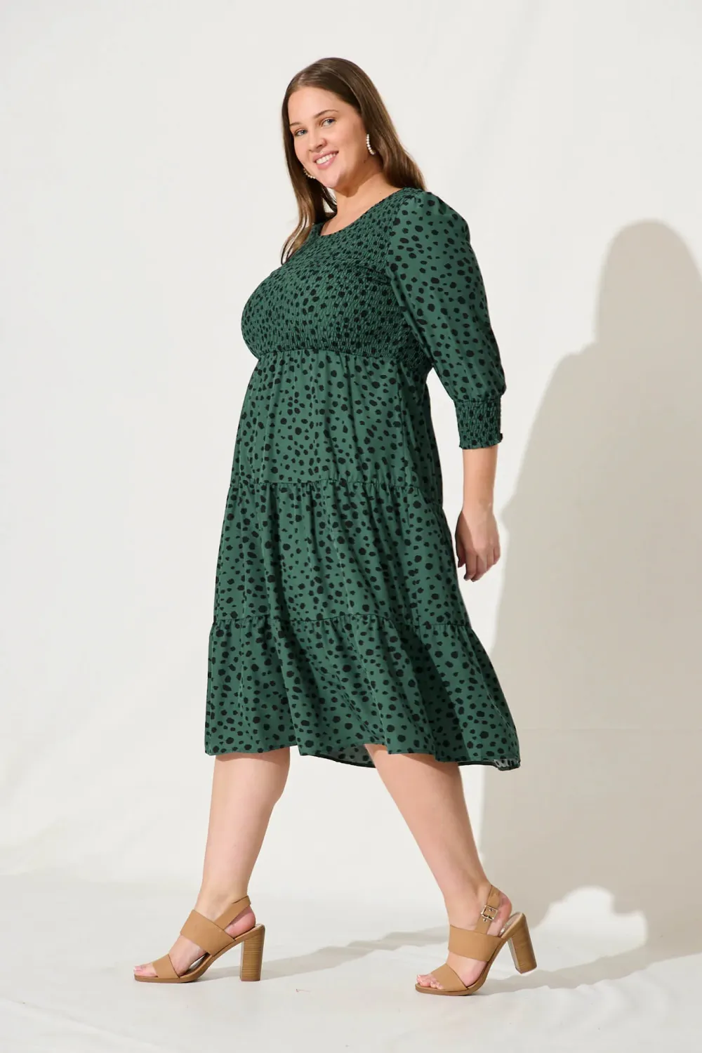 Jaseline Midi Dress In Dusty Green With Black Speckle