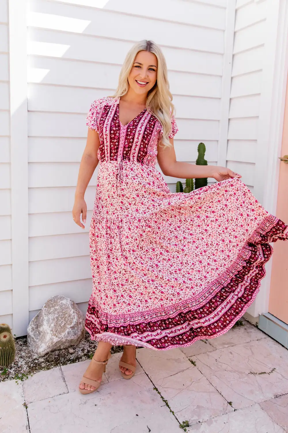 The Cora Maxi Dress - Pink Peony