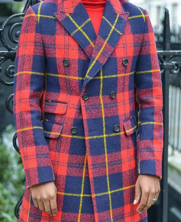 Christmas Plaid Lapel Collar Double Breasted Knee Length Coat