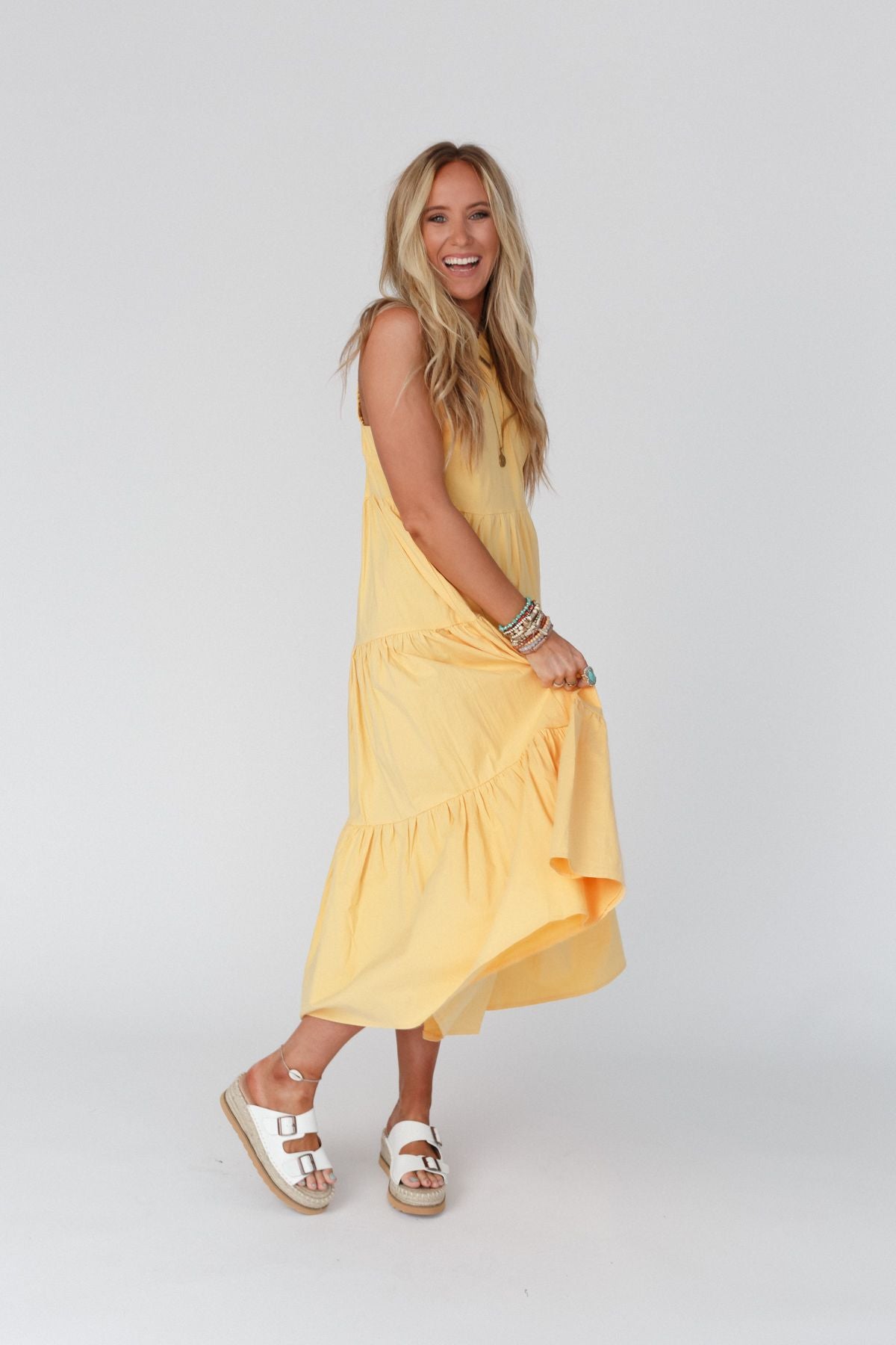 Sun Blissed Tiered Dress - Mustard