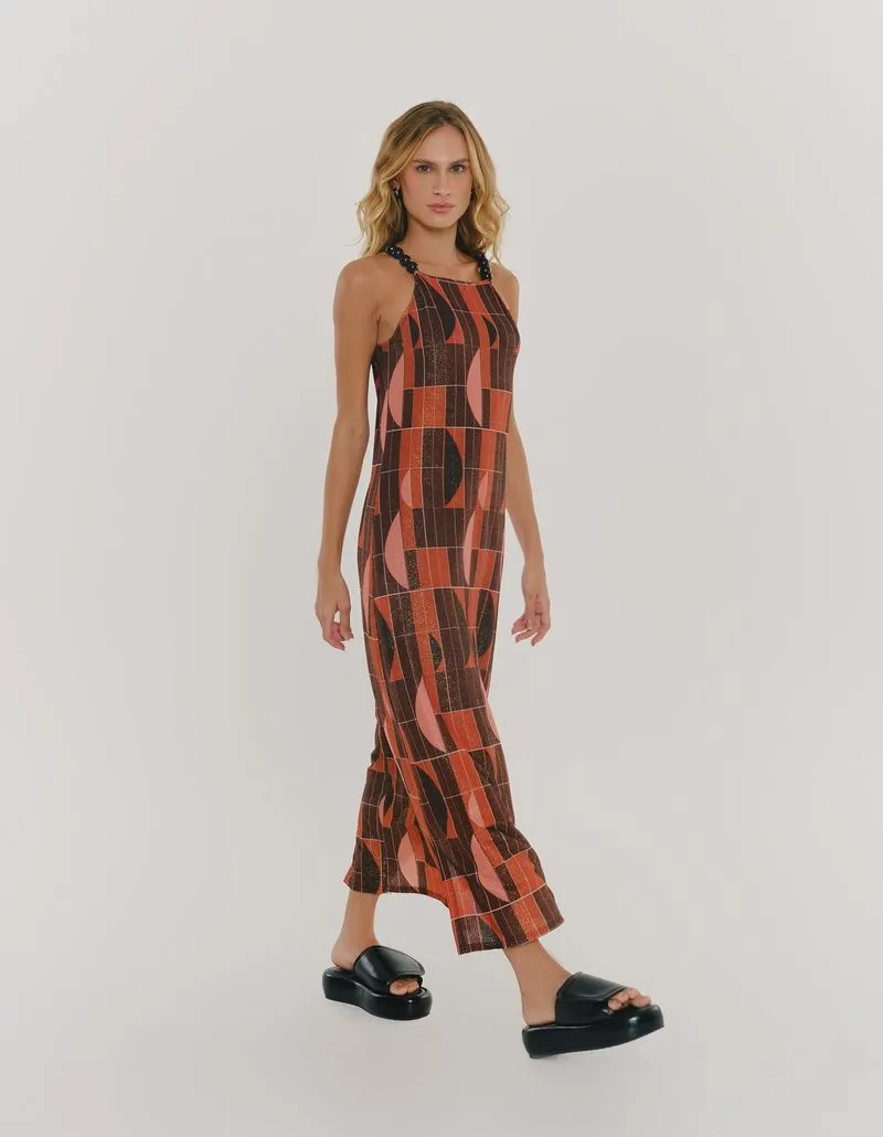 Geometric Printed Dress - Wine