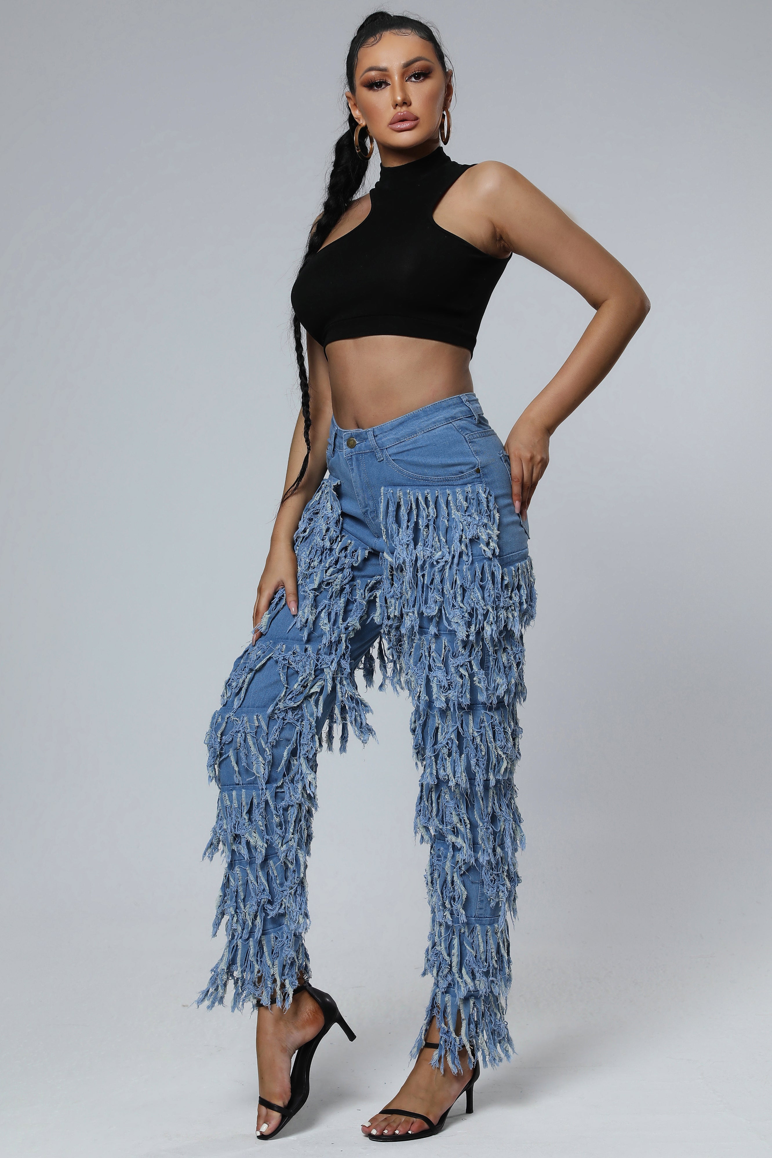 Fringes High Waist Denim Jeans