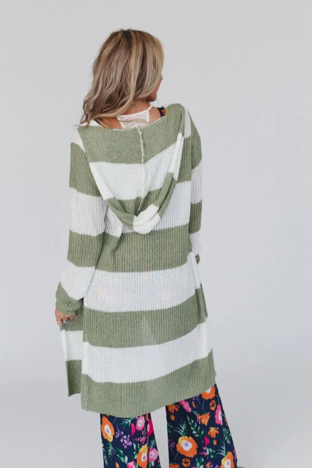 Limitless Striped Hoodie Cardigan - Sage