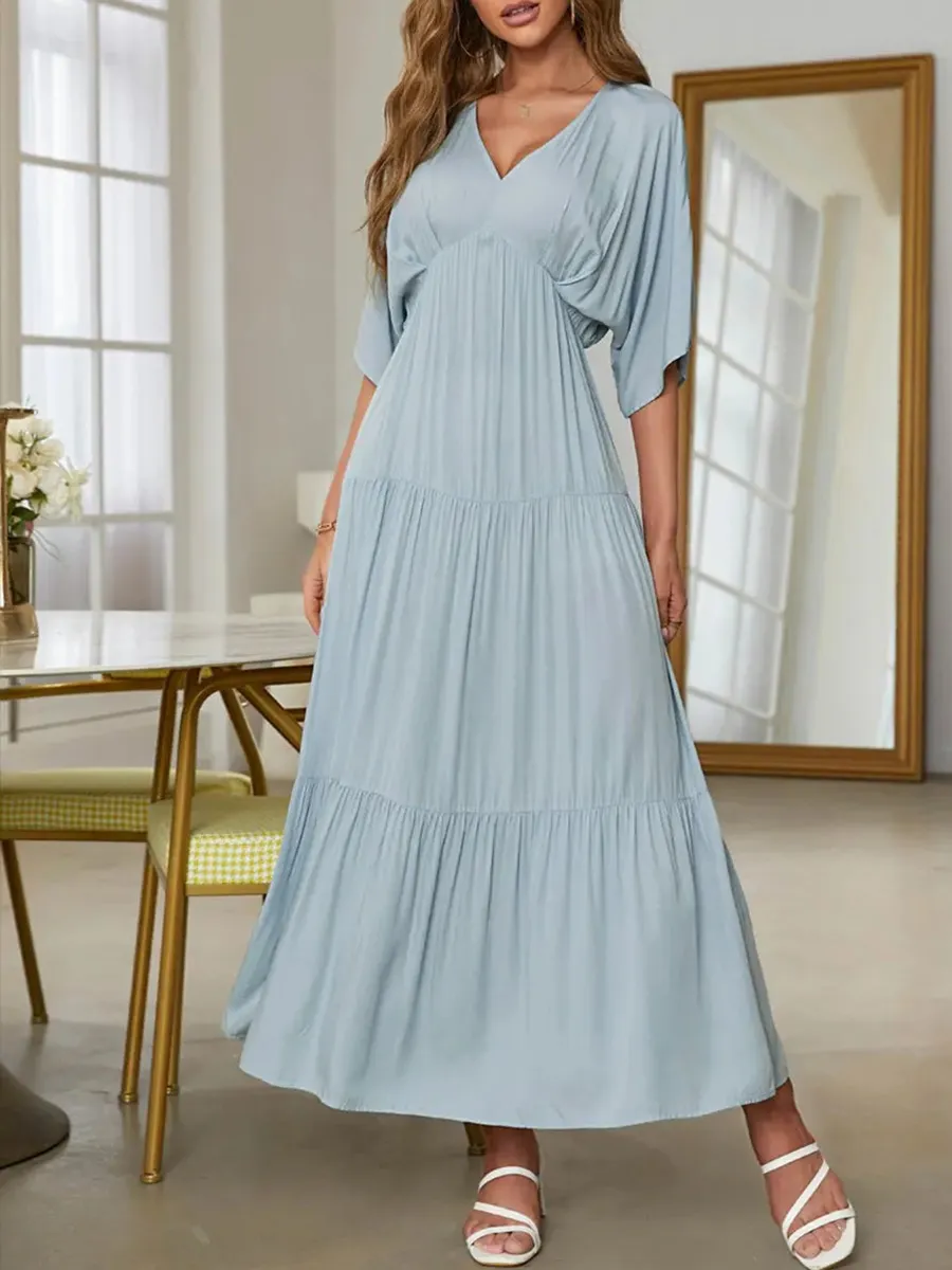 Light blue V-neck full skirt