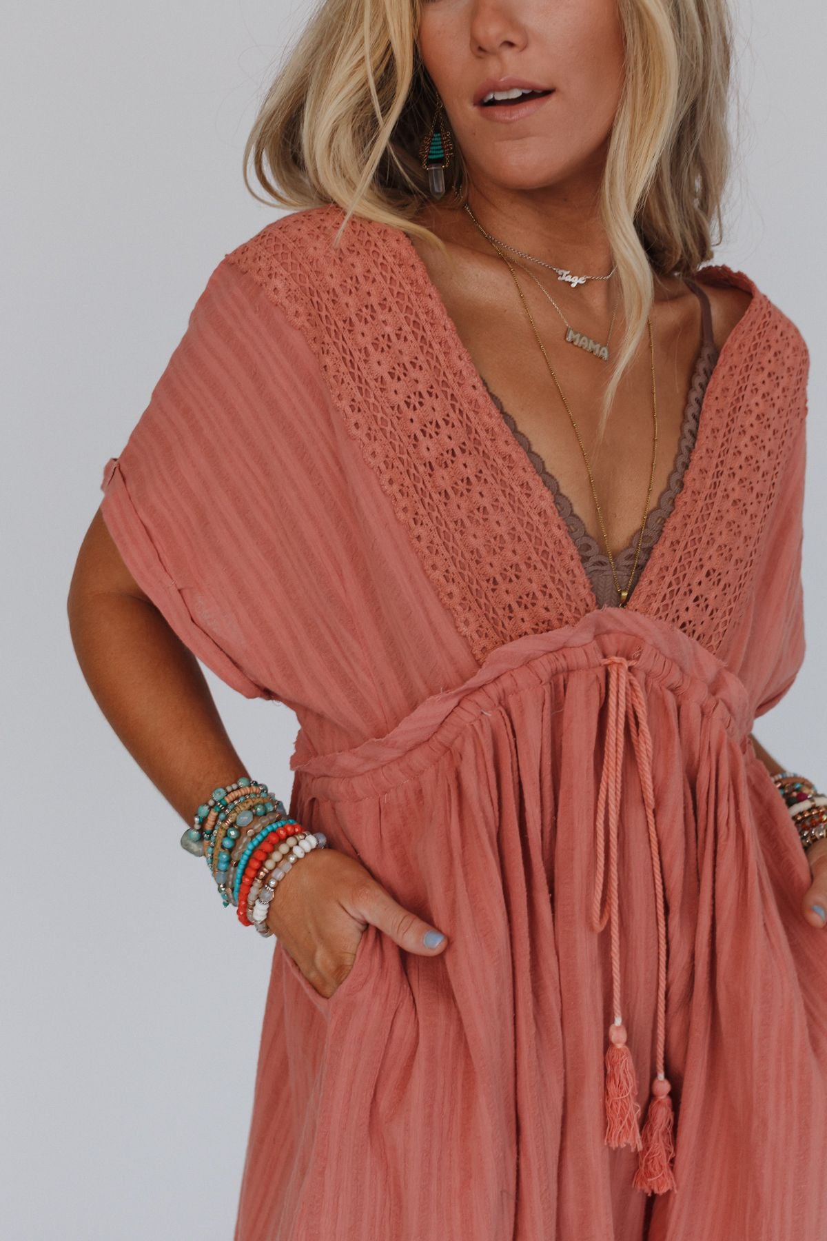 Camden Tassel Tie Dress - Clay