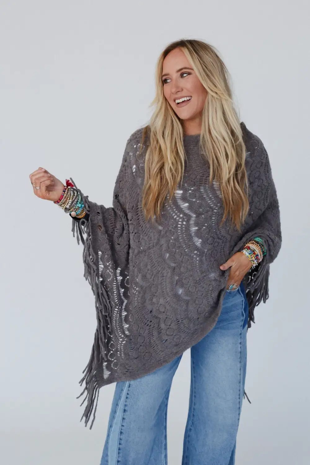 Sea Beyond Lace Poncho - Gray