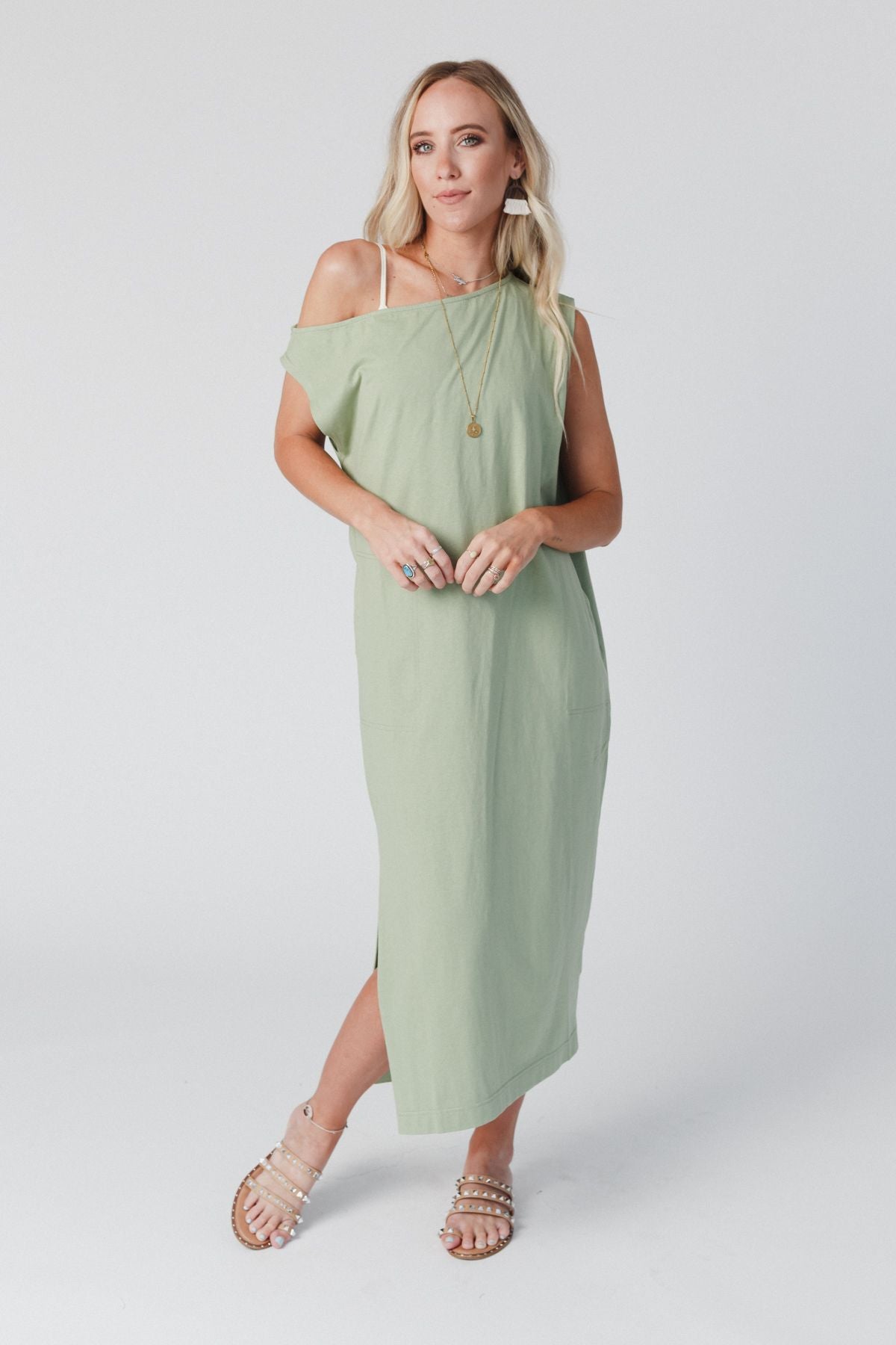 Taking Sides Dress - Light Olive