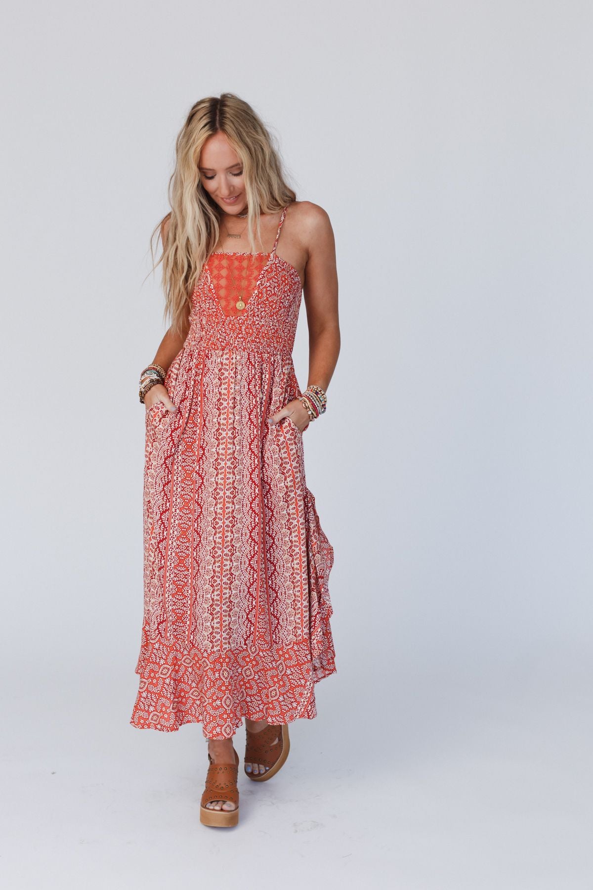 On The Horizon Printed Dress - Rust