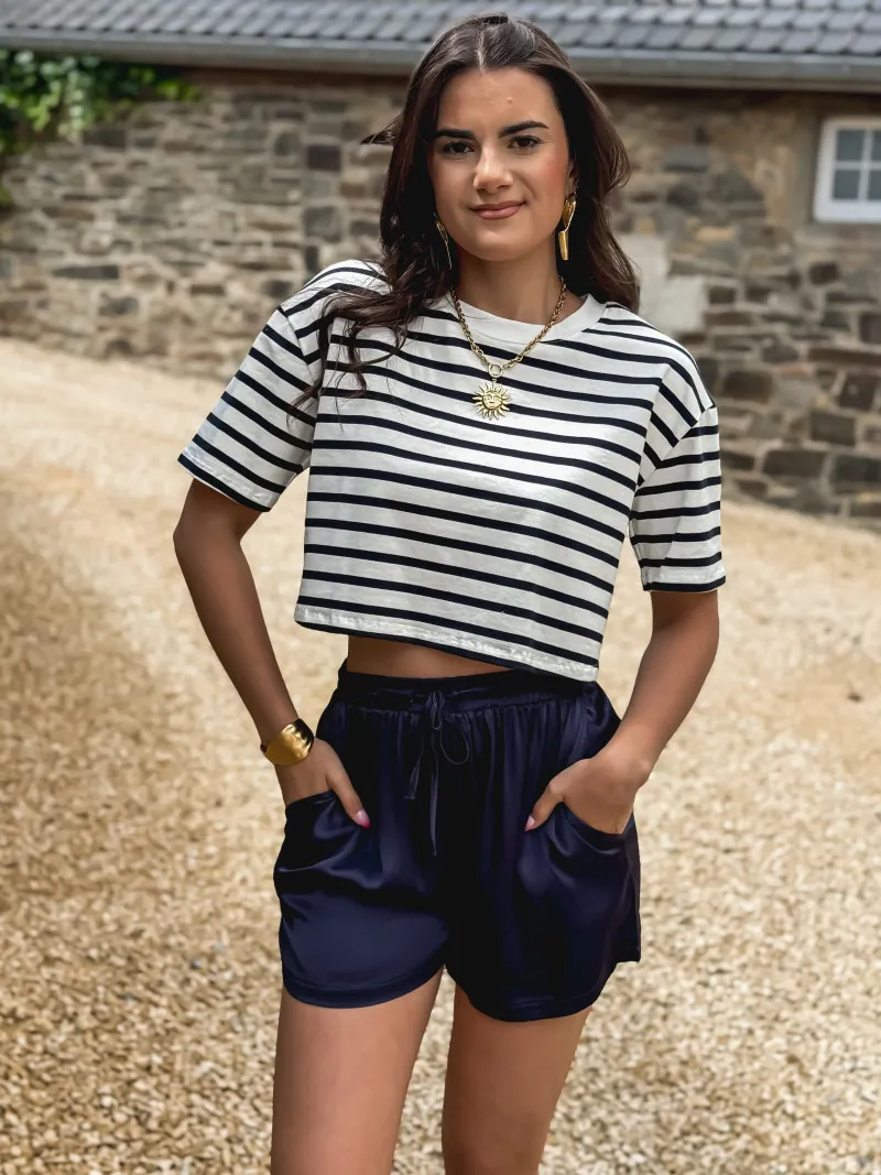 JANE STRIPED CROP T-SHIRT - NAVYWHITE