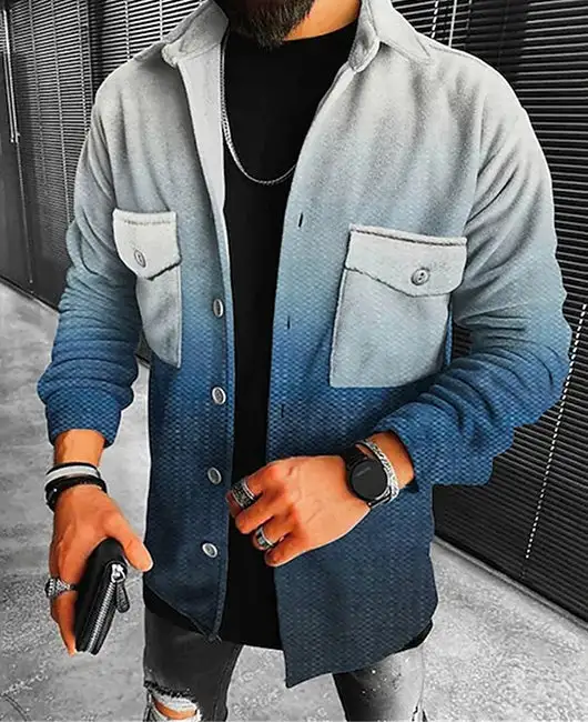 Men Casual Ombre Print Patched Pocket Jacket