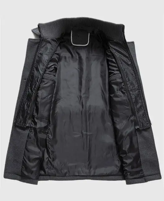 Double Collar Zipper Up Buttoned Thermal Coat