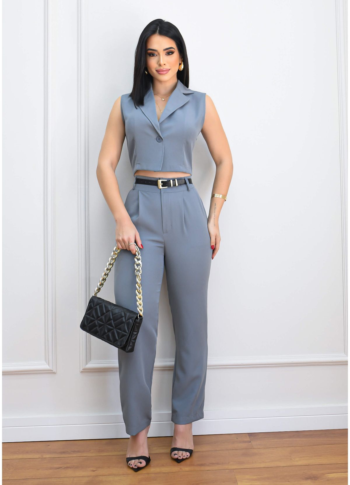 CROPPED SET WITH CLASSIC TAILORED TROUSERS