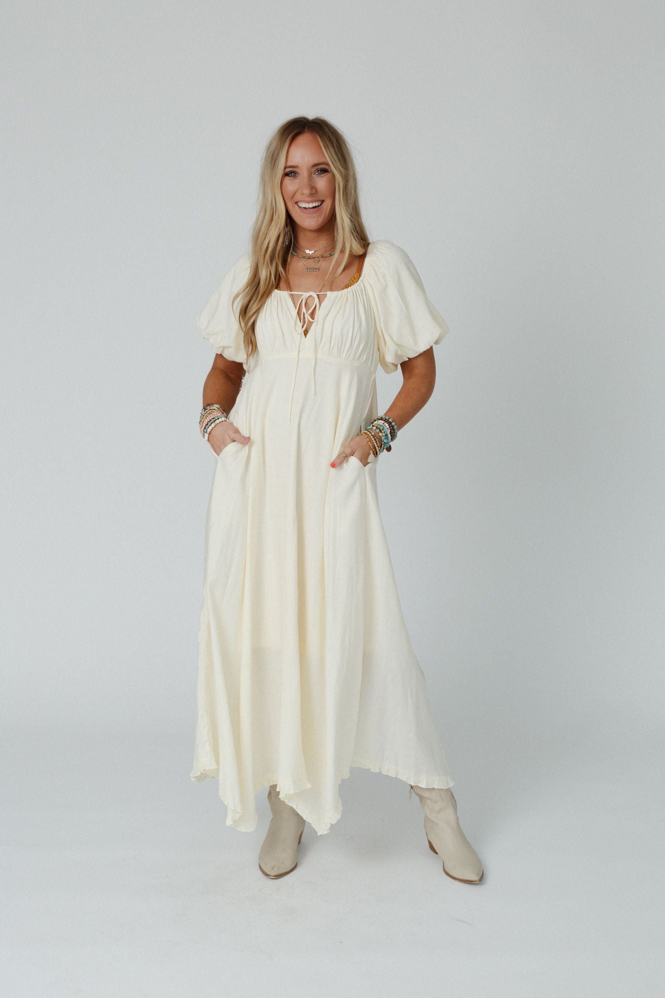 Sweet Spirit Puff Sleeve Maxi Dress - Natural