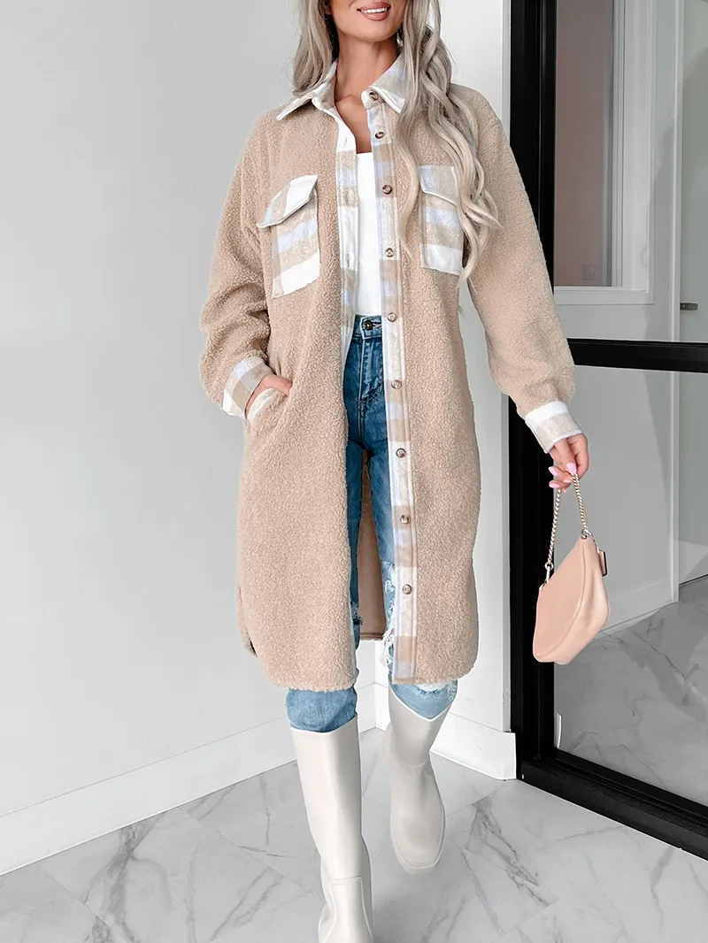 Women's Casual Elegant Plaid Long Jacket Coat