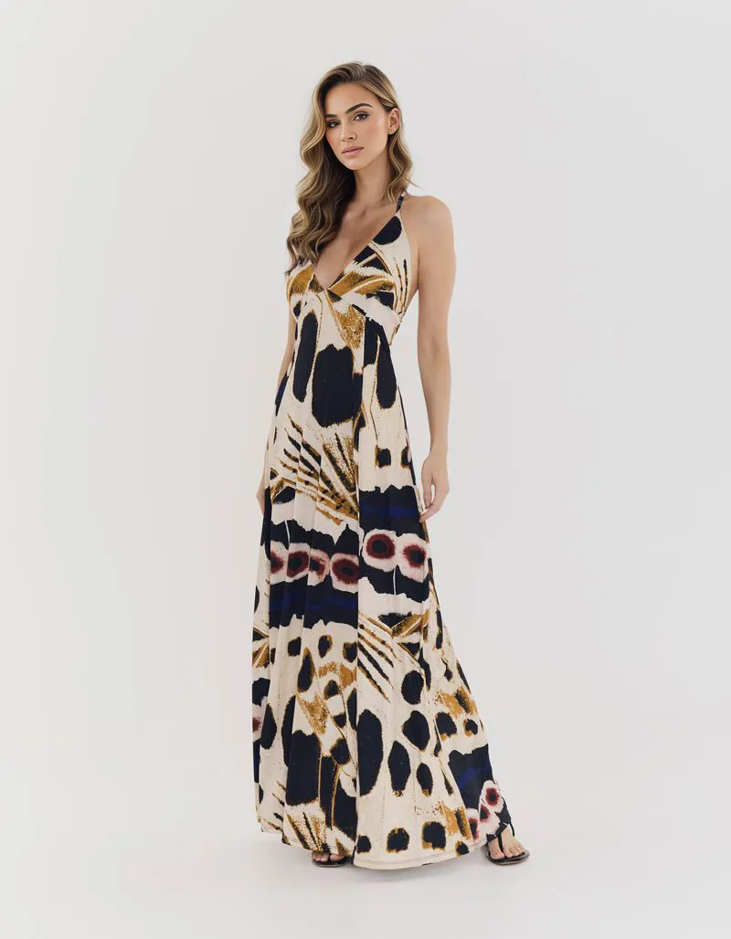 Long Printed Dress Metamorphose - Sand