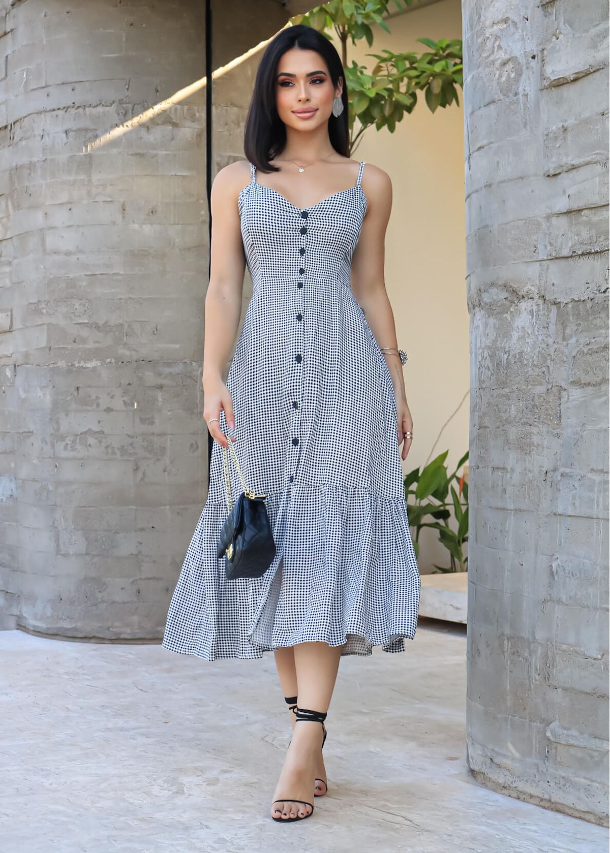 Vichy Button Midi Dress