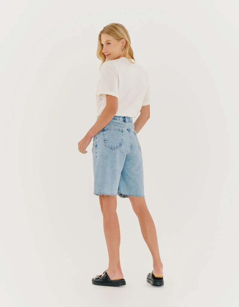 Frayed Hem Jeans Bermuda Shorts - Light Denim