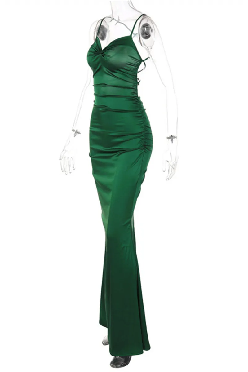 Green Fashion Sexy Solid Backless Cross Straps Spaghetti Strap Evening Dress